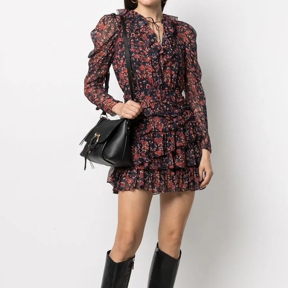 Ulla Johnson Dresses & Skirts - Ulla Johnson Cecily Cosmos Mini Dress Silk Blend Long Puff Sleeve Ruffle Floral